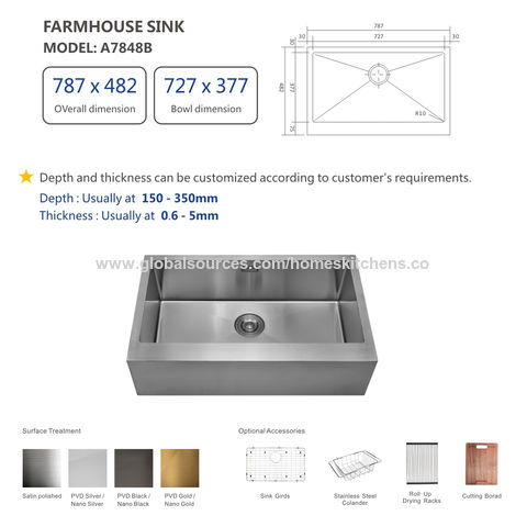 Stainless Steel Basin Hand Sink, Farm Sink Dimensions
