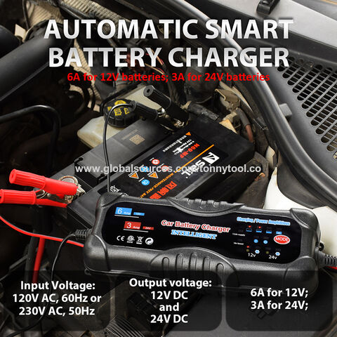 Cargador de batería de coche automático inteligente de 12 V y  24 V con pantalla LCD de reparación de pulsos, cargador de batería para  automóvil, cortacésped, motocicleta, barco, SUV y más 