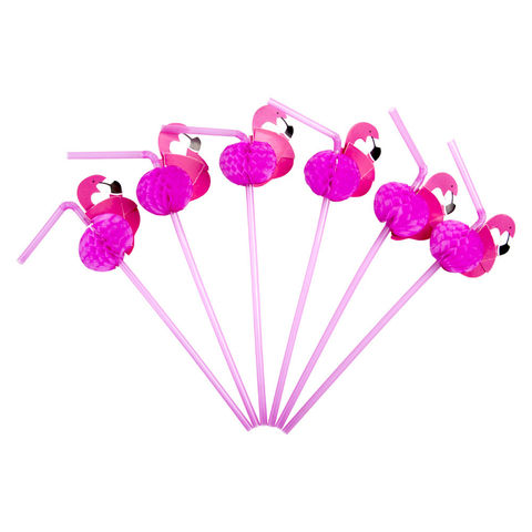 Flamingo Party Straws - Set of 5 Flamingo Disposable Paper Straws