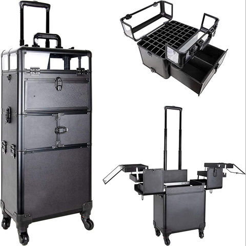 Professional 3 in 1 Rolling Makeup Case Cosmetic Train Case on Wheels –  SHANULKA Home Decor