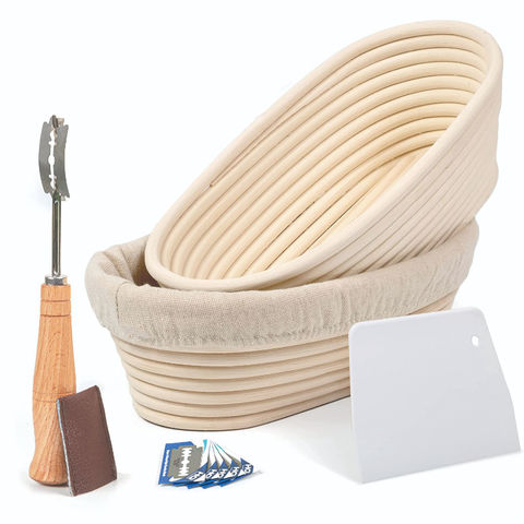 Banneton Bread Proofing Basket Set With Sourdough Bread Baking Supplies,  Bread Making Kit Include 9''Round 10'' Oval & Baguette Cane Sourdough