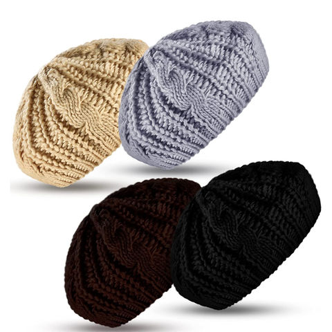 Soft Lightweight Crochet Beret 4 Pieces Beret Hats For Women Knit