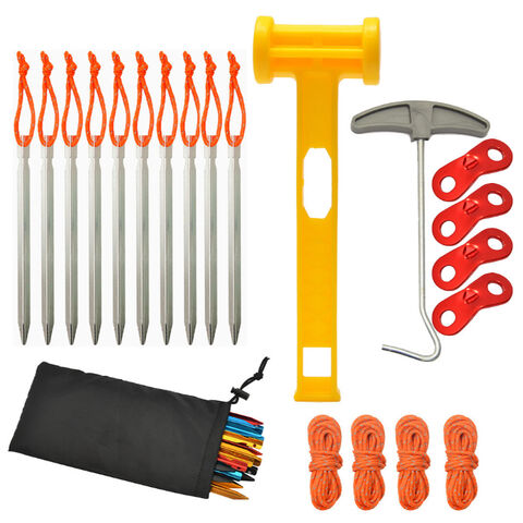 Kit de Accesorios para Tienda de Campaña - Estaca, Extractor de Clavos, Cuerda, Clips, Martillo con Juego de Clavijas Metálicas for sale at factory direct price