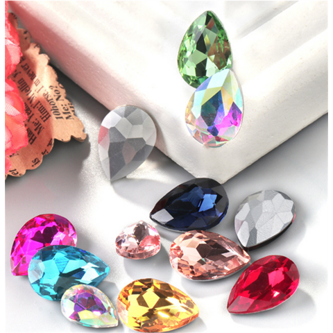 Crystal AB Drop Shape High Quality Glass Sew-on Rhinestones