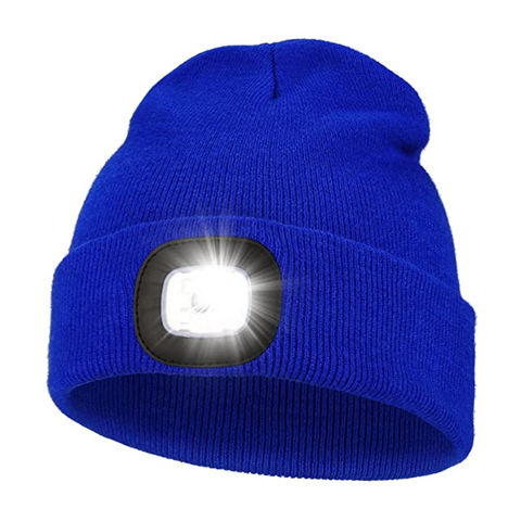 Knitted Wooly Beanie Hat With LED Light Unisex Adult Kids Winter Warm Hat Cap 