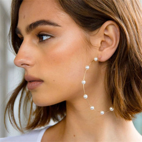 Pearl Big Circle Hoop Earrings Trend Fashion Exaggerated Pearl