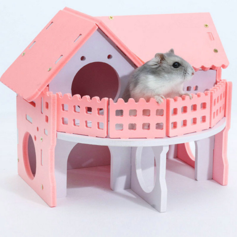 DV_ 2 Floors Storey Hamster Cage Mouse House with Slide Bowl Roller Water Bottle 