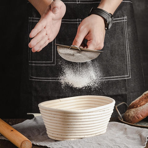 1BREAD BANNETON PROOFING BASKET 9" Baking Bowl Dough for Bakers Round w/ Scraper 