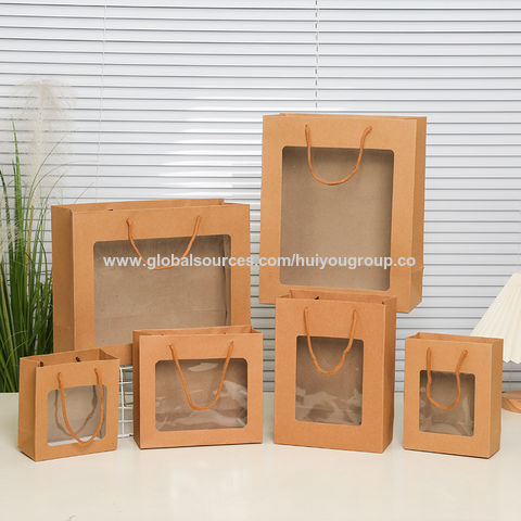 50 Pcs Paper Gift Bags With Window Kraft Shopping Bags With 