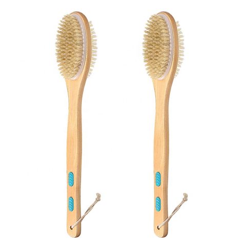 Cepillo de ducha, mango más largo (16.5 pulgadas), cepillo de ducha de  baño, limpiador de espalda para ducha, cepillo de ducha de bambú natural  para