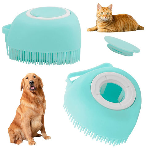 Pet Dog Bath Brush Soft Silicone Dog Shampoo Brush, Brush Hair Fur Grooming  Cleaning Brush Soft Shampoo Dispenser (Blue)