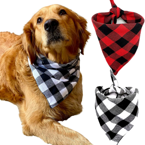 Soft Bibs Triangle Scarf Adjustable Soft Breathable Stylish Accessory for Small Medium Dogs Cats Puppy Dog Plaid Bandana 12 Pack