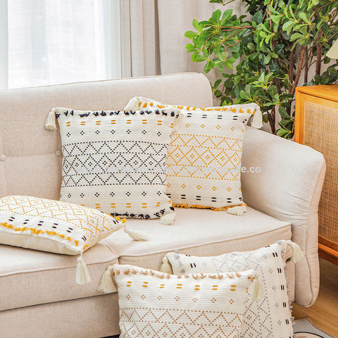 Fundas de cojín para sofá estilo boho, algodón tejido, funda de almohada bordada para decoración del hogar, teñido con hilo for sale at factory direct price