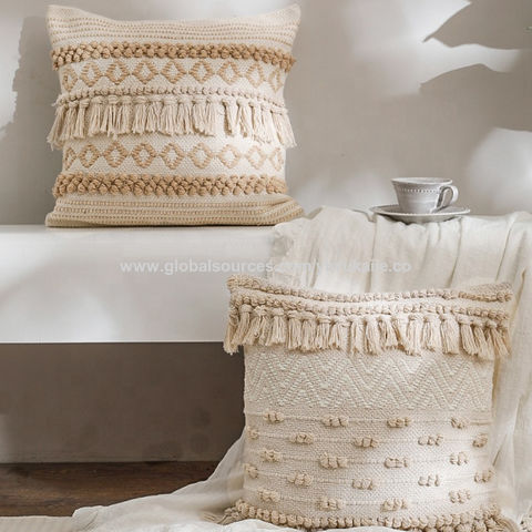 Bantal sofa dekorasi bohemian rumah krim katun tenun alat tenun buatan tangan benang-dicelup bantal for sale at factory direct price
