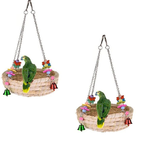 HK Colorful Parrot Swing Bird Toy Nest Bed Rope Cage Parakeet Cockatiel Budgie 