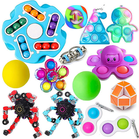 Fidget Toys Set of 28 Anti-Stress Toy Pop It Set with Squishy Mochi Simple  Stress Ball Fidget Spinner Anxiety Ring Anti Stress Ball Sensory Gift Box  for Children and Adults : 