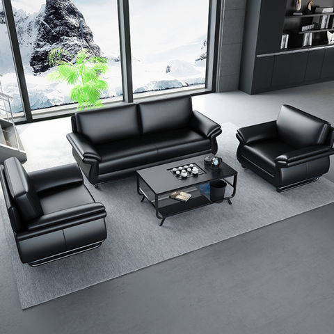 black leather reception sofa