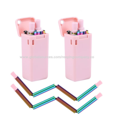 Reusable Pink Metal Straws Set of 4 Essential Barware Stainless