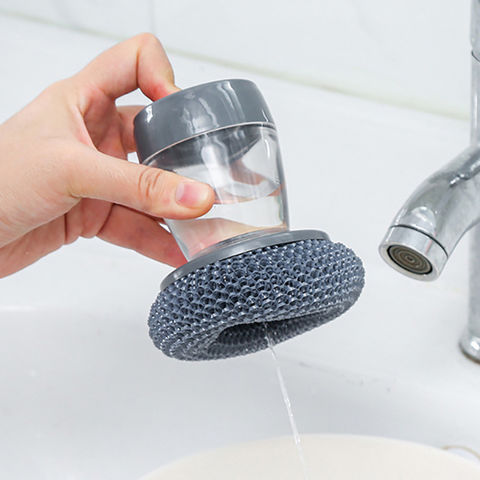 Multi-purpose Dish Brush With Soap Dispenser - Gray Dish Brush With 3  Interchangeable Sponge Heads - Dish Brush With Soap Dispenser For Pot