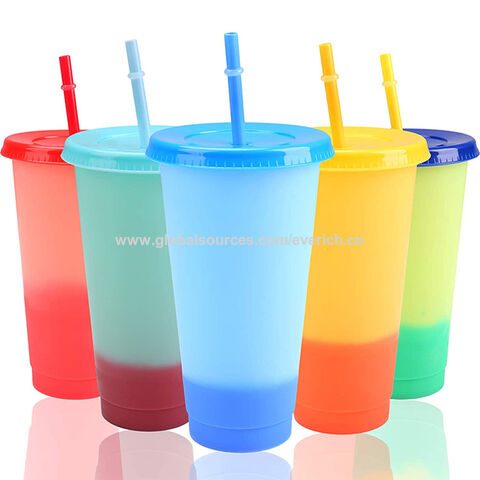 5pcs 24oz Reusable Plastic Cups With Straw And Lids, Durable Water Cup  Tumblers Iced Coffee Straw Cups Large Water Bottle Travel Mug Summer Party  Bulk