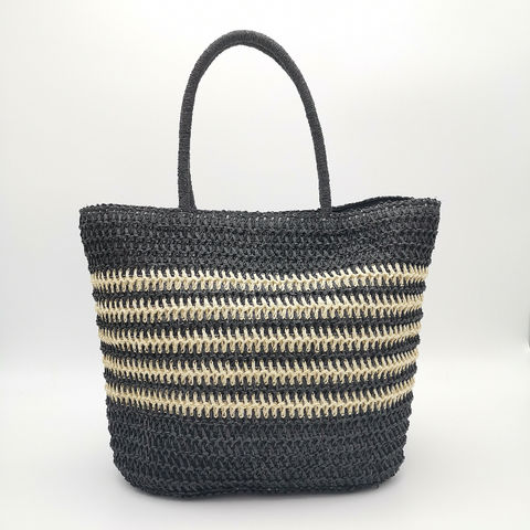 Shoulder Tote Bag | Woven Nepal | Ganapati Crafts Co. Black & White Stripe