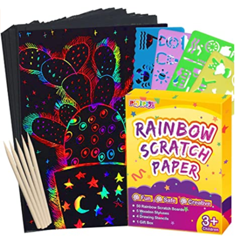 Scratch Art Crafts for Kids, 72 Pcs Party Favors Rainbow Scratch Paper,  Magic Scratch Art for Kids with Drawing Sticks