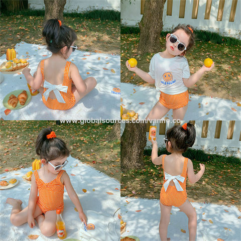 Buy Wholesale China One Piece Bow Check Baby Swimsuit Cute Bikini