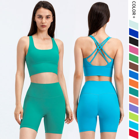 Nude Feeling Blue Wide Strap Backless Sport Bras Set Fitness Workout 2  Piece Yoga Short Set Women Activewear - China Yoga Set and Sports Wear  price