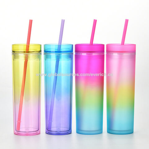 China Acrylic PS Tumblers with Lids and Straws Skinny 16oz Double Wall  Plastic Tumblers Reusable Cup With Straw manufacturers and suppliers