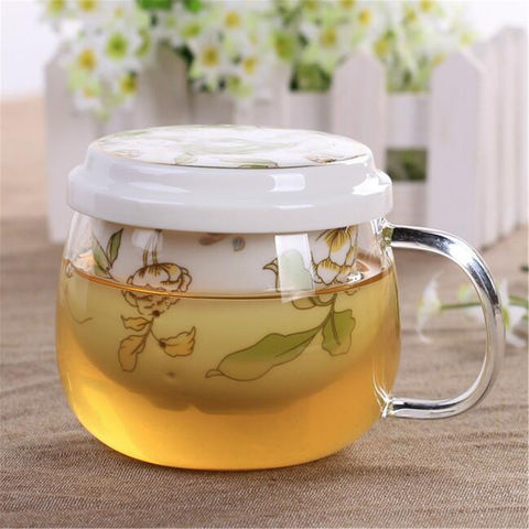 Coffee Tea Mug With Infuser Filter And Lid Transparent Water Clear Glass Cup Set