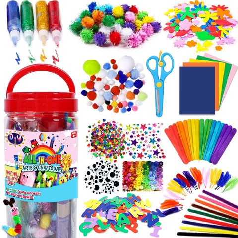1000pcs DIY Kids Craft Supplies, Art Project, Colorful Felt, Feather  Popsicle Sticks, Pipe Cleaner, Pompom, Foam Letters, DIY Kit for Kid 