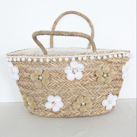 hand painted straw beach bag