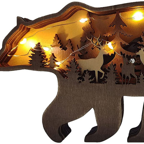 Brown Bear Wood Slice Ornament Set - Rustic Holiday Decoration!