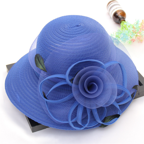 Chapéu de casamento de luxo de alta qualidade para senhoras, aba larga, flores deslumbrantes, chapéus de igreja e fascinators