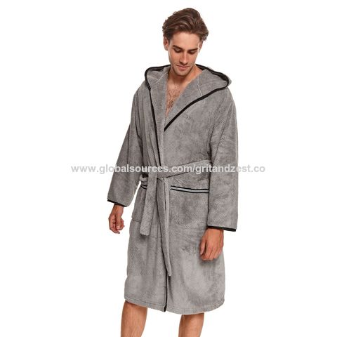 Thick Hooded Sherpa Robe Mens Soft Fleece Long Sleeve Winter Wrap Dressing  Gown | eBay