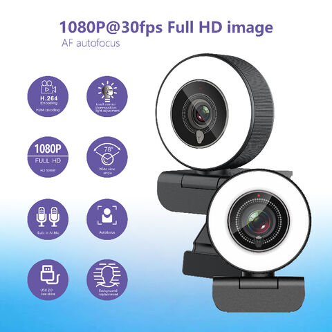 Webcam USB avec Anneau Lumineux pour Android TV Box, Webcam de Chat, Caméra PC 1080p pour Ordinateur Portable, Webcam en Ligne