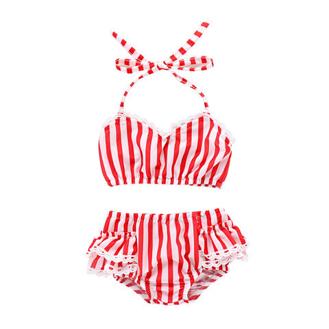 Girls' swimsuit Red striped lace baby swimsuit, baby swimsuit girl ...