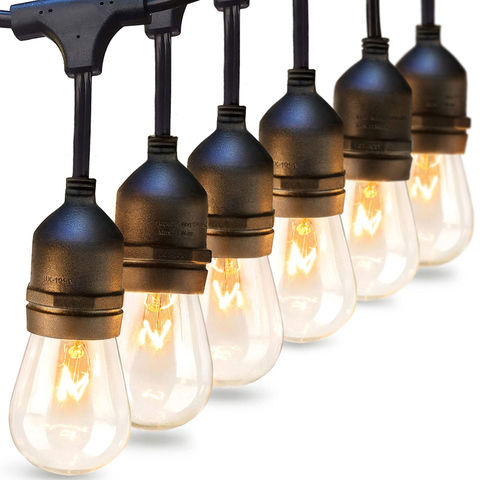 Cadena de luces para exteriores, luces de patio LED S14 de 48 pies con 15  Edison
