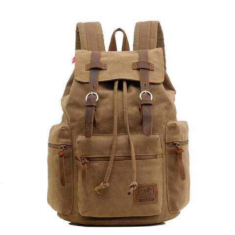 Retro Vintage Style Back Pack Durable Leather Canvas Drawstring Closure ...