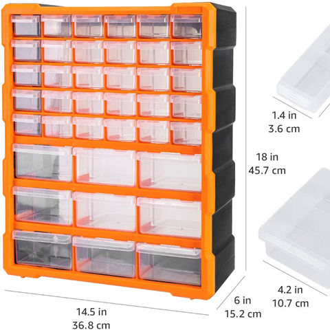 Organizador plástico con 12 cajones color negro y naranja TACTIX