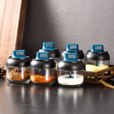 4pcs Glass Seasoning Bottle With Spoon Lid, Transparent Glass Spice Jars  For Kitchen, Home Storage Set