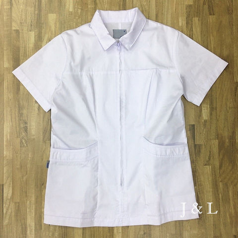 Cotton/polyester twill lab coat. short sleeves, nylon zipper front open ...