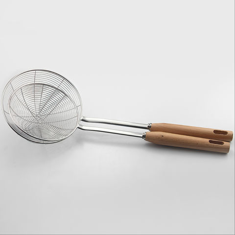 Strainer Ladle, Stainless Steel Wire Skimmer Spoon With Bamboo