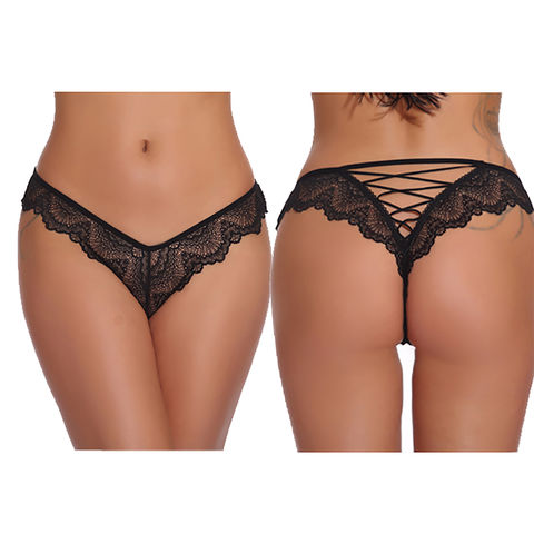 Women Low Rise Floral Lace G-string Underpants Sheer Bandage T