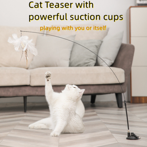Jouet interactif pour chat avec plume et fil d'acier - Canne à pêche pour chat avec protection environnementale naturelle for sale at factory direct price
