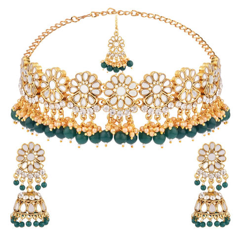 Indian Pakistani Jewellery set Gajra tikka and choker with Crystals 
