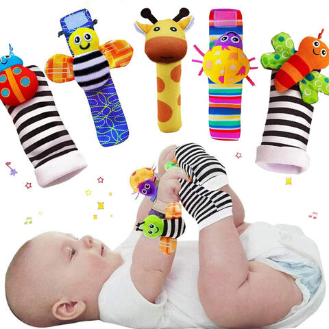 Ensemble de 4 PCS bébé poignet et chaussettes hochet jouet cloche bracelet  poignet hochet et chaussettes pied Finder animal bébé pied chaussette jouet