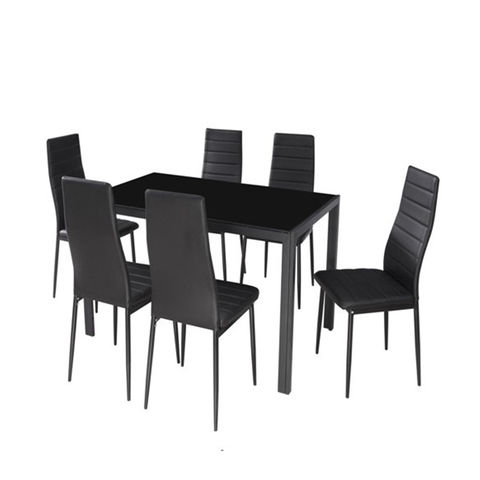 Kitchen Dining Set Glass Top Table With, Glass Dining Table And 6 Faux Leather Chairs