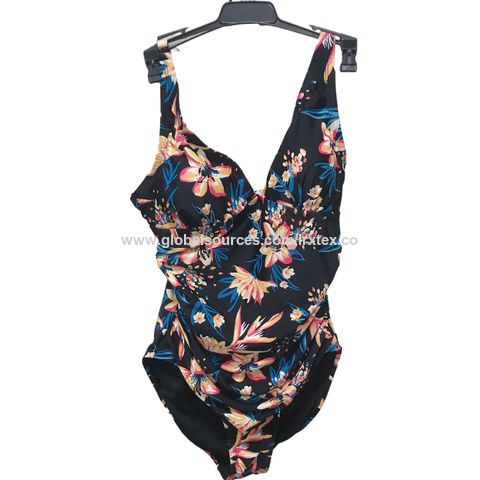 Maillot de Bain 2 pièce pour Femme Costume de Natation Floral Imprimé à col  en V à Volants-Blanc