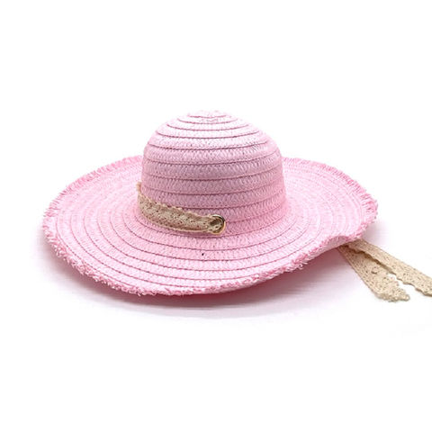 China Lace Band Wide Brim Pink Straw 